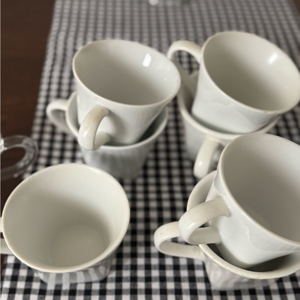 7 Elegant White Ceramic Coffee Mugs Set